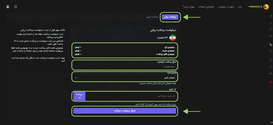 برداشت سود فرازگلد